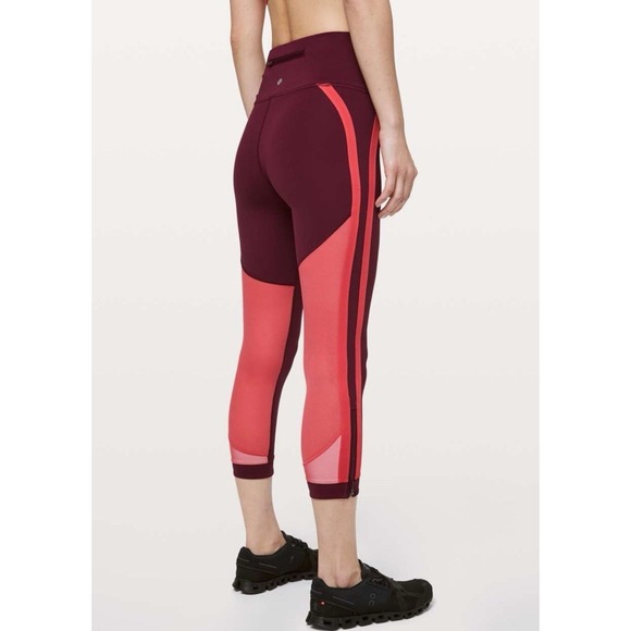 lululemon athletica Pants - Lululemon Zip The Line Crop 23" Leggings Sz 12 Deep Ruby / Poppy Coral